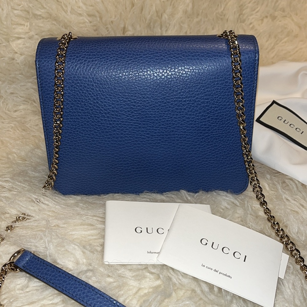 Gucci New Blue Leather Interlocking GG Marmont Small Crossbody Purse *Authentic - Picture 2 of 13